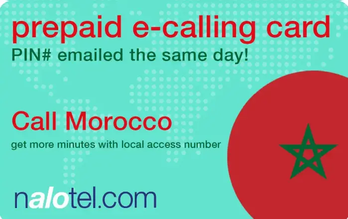 Nalotel Morocco calling card for affordable international calls from USA and Canada