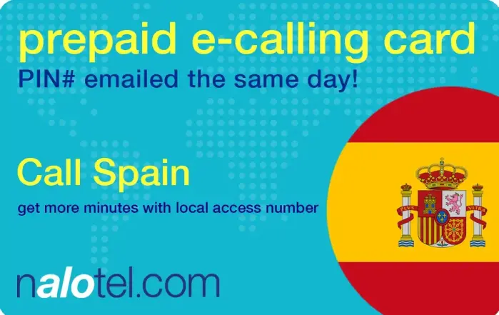Nalotel Spain calling card for affordable international calls from USA and Canada